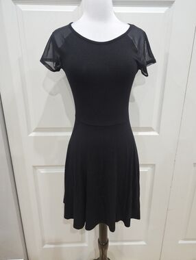 Forever 21 Punk Goth Little Black Mini Flowy Casual Skater Dress Mesh Sleeves S